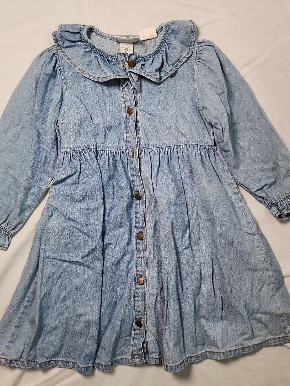 Girls Hang Ten Kids Medium Denim Dress Peter Pan Collar Vintage Cotton
